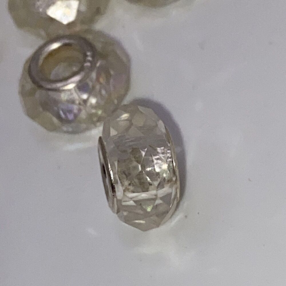925 Silver Multicolor Vintage Murano Style Bead Charm 1/2” Lot Clear Yellow - Picture 12 of 13